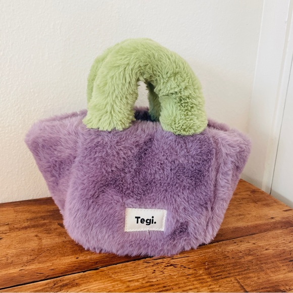 Tegi Plush Fuzzy Mini Purse Bag - Purple & Green - Picture 1 of 5